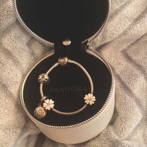 Pandora Heart Clasp Snake Chain Bracelet with Charms